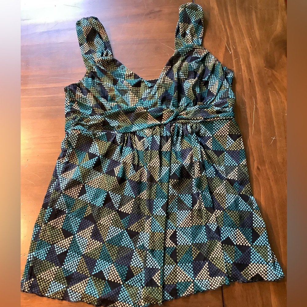 Apt. 9 Blue and Brown Ruched Tank Top
